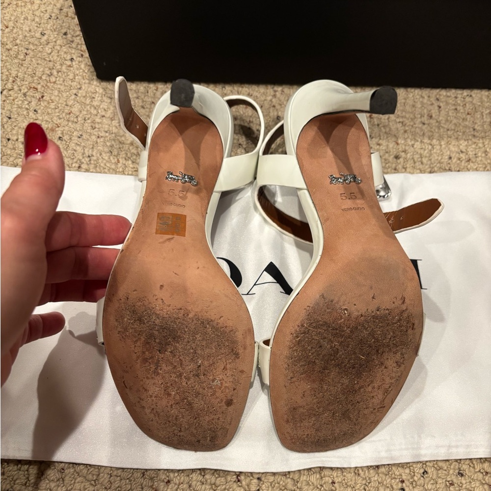 Coach White Heels with Silver Chain Detail - Picture 9 of 11